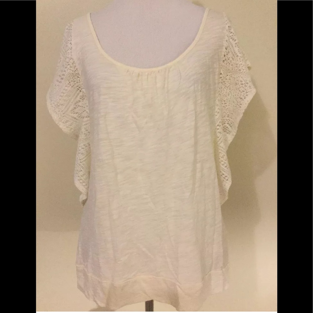 Lucky Brand lace sleeves burnout shirt medium